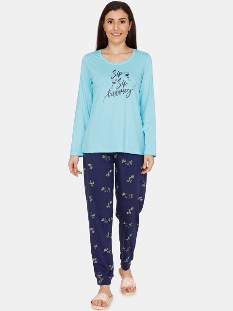

Zivame Women Blue & Navy Blue Printed Night suit
