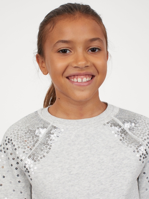 

H&M Girls Grey Solid Sequin-Detail Sweatshirt
