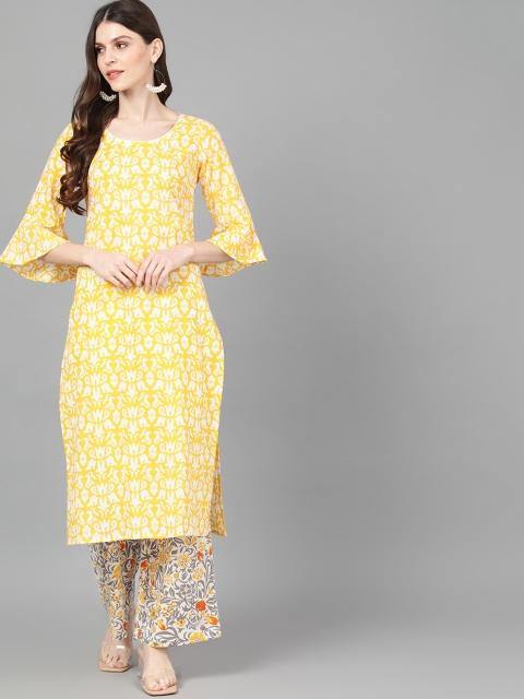 

AKS Women Yellow & White Printed Kurta with Palazzos