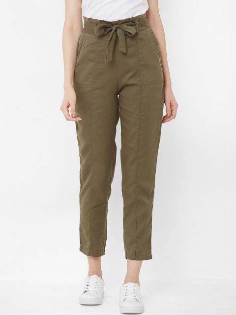 

Kraus Jeans Women Olive Green Regular Fit Solid Peg Trousers