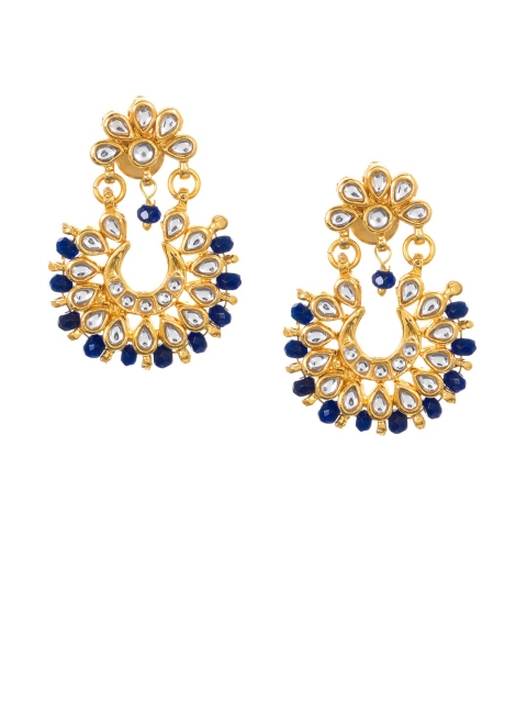

INDYA Blue & Gold-Plated Crescent Shaped Chandbalis