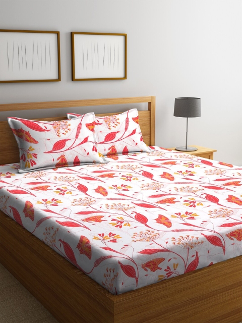 

Trident White & Orange Floral 144 TC Cotton 1 Queen Bedsheet with 2 Pillow Covers