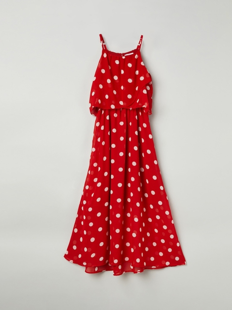 

max Girls Red & White Polka Dots Print Maxi Dress