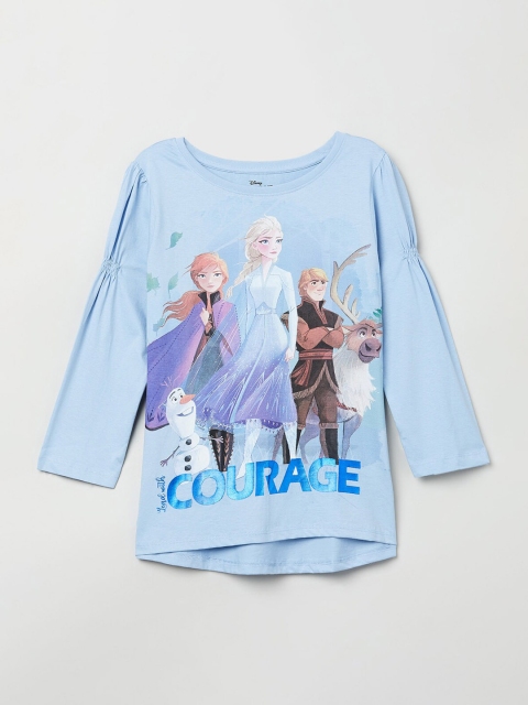max Girls Blue & Brown Frozen Print T-shirt