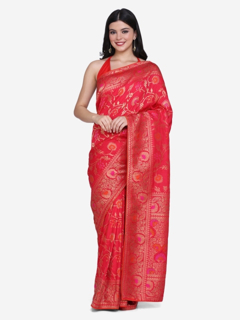 

BOMBAY SELECTIONS Red Silk Blend Woven Design Banarasi Saree