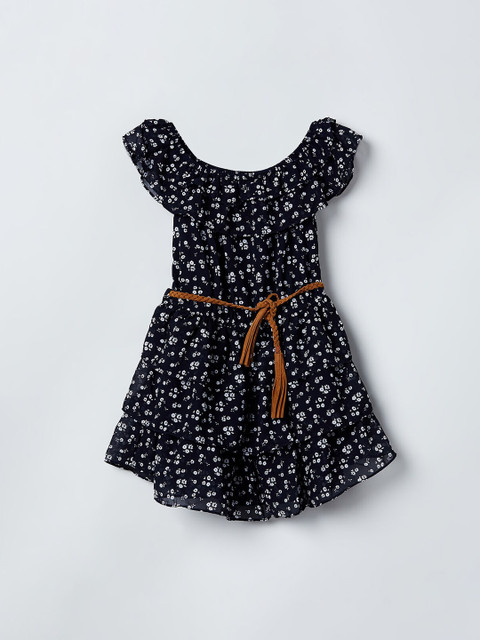 

max Girls Blue Printed Fit and Flare Dress