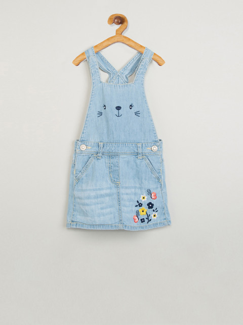 

max Girls Blue Embroidered Denim Dungarees