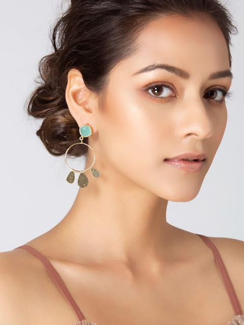 

INDYA Blue & Gold-Plated Circular Drop Earrings