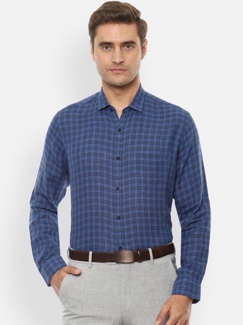 

Van Heusen Men Blue Slim Fit Checked Formal Linen Shirt