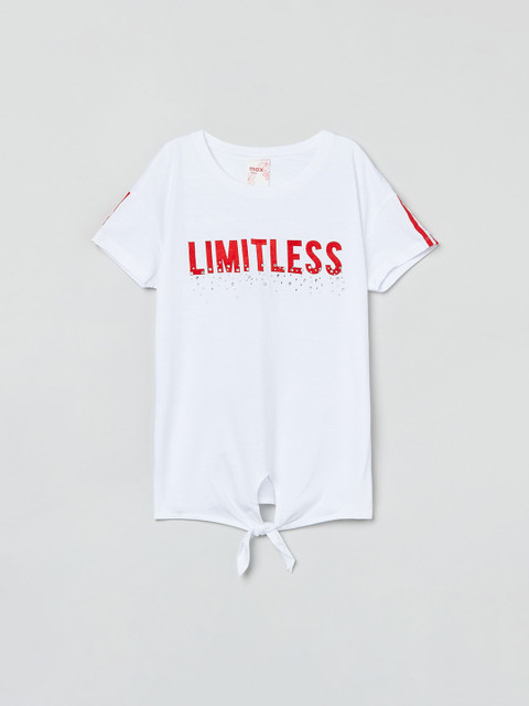 

max Girls White Solid Round Neck T-shirt