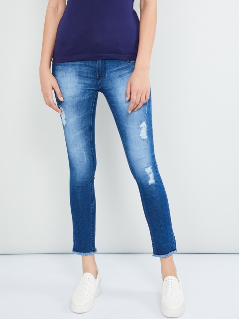

max Women Blue Skinny Fit Mid-Rise Mildly Distressed Jeans