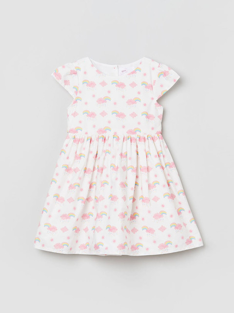 

max Girls Cream-Coloured Printed Fit and Flare Dress