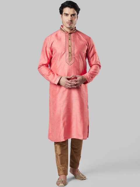 Ethnix by Raymond Men Peach-Coloured Solid Straight Kurta