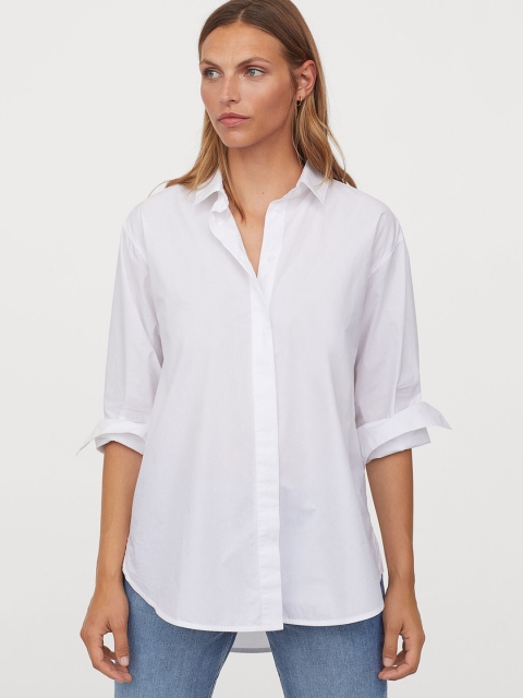 

H&M Women White Oversize Cotton Shirt
