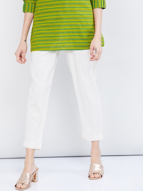 

max Women Off-White Regular Fit Solid Cigarette Trousers