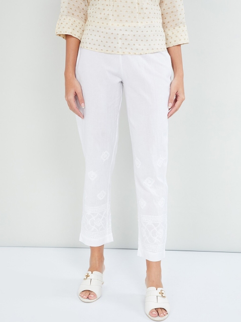 

max Women White Regular Fit Self Design Regular Trousers