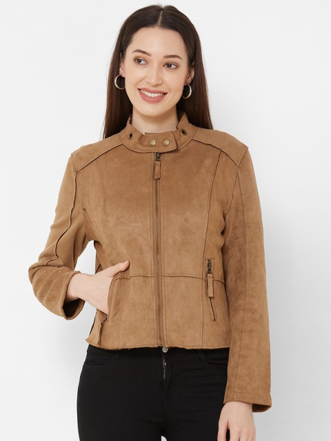 

Kraus Jeans Women Tan Solid Biker Jacket