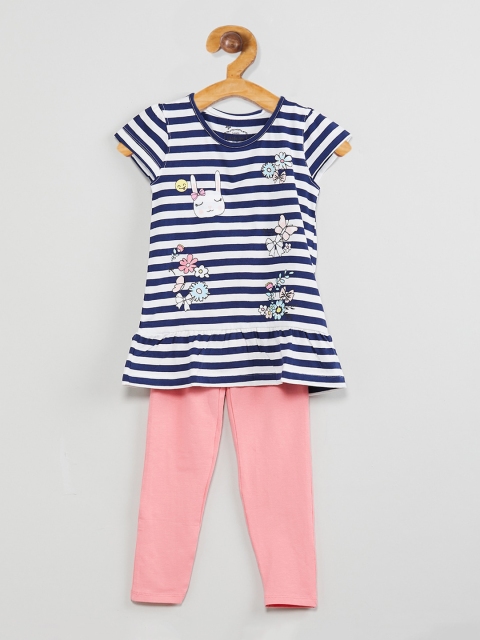 

max Girls Blue & Pink Striped T-shirt with Pyjamas