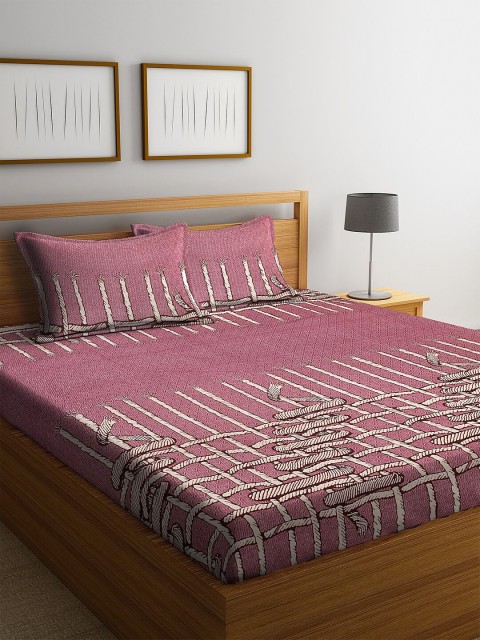 

DREAM WEAVERZ Burgundy Abstract 250 TC Cotton 1 King Bedsheet with 2 Pillow Covers