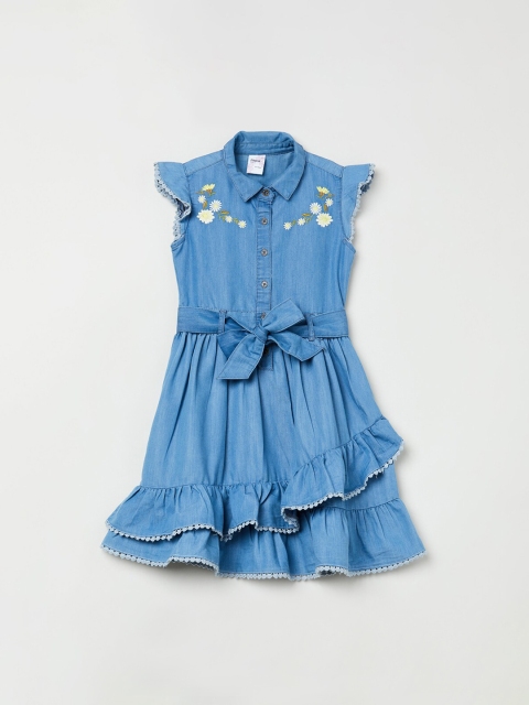 

max Girls Blue Embroidered Fit and Flare Dress