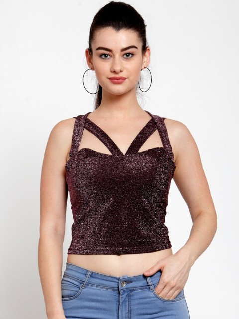 

Everlush Women Purple Self Design Crop Top, Burgundy