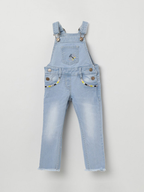 

max Girls Blue Washed Denim Dungarees