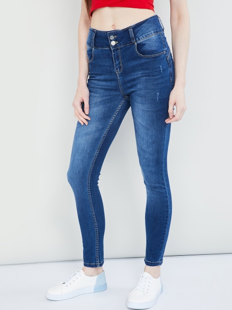 

max Women Blue Skinny Fit High-Rise Low Distress Stretchable Jeans