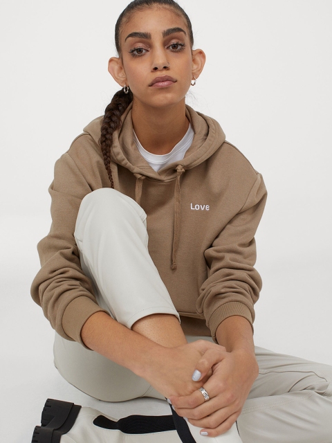 

H&M Women Brown Solid Hoodie