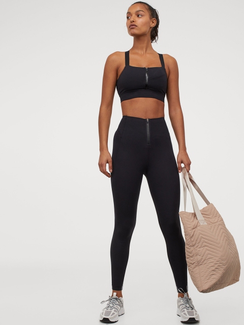 

H&M Women Black Zip Up Shaping Tight