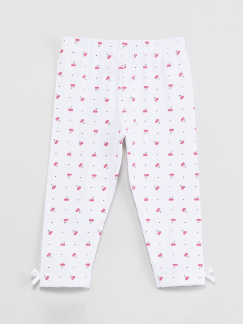 max Girls White & Pink Printed Ankle-Length Leggings