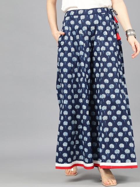 

AKS Women Blue & White Printed Flared Palazzos