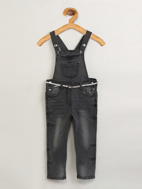 

max Girls Black Washed Denim Dungarees