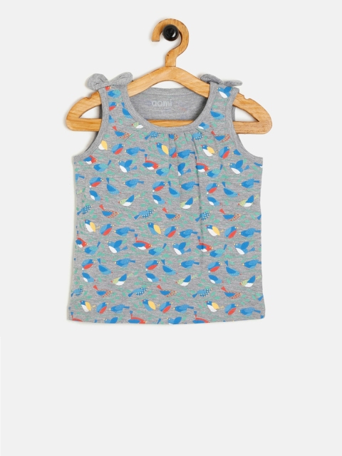 

Aomi Girls Grey Printed Round Neck T-shirt