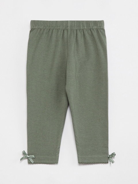 

max Girls Olive Green Solid Ankle-Length Leggings