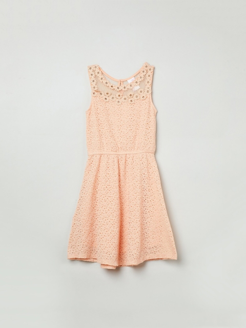 

max Girls Peach-Coloured Lace Fit and Flare Dress
