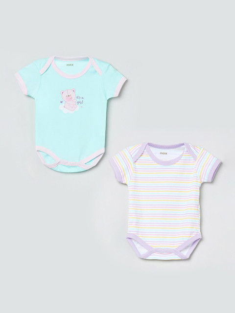 

MAX Girls Set of 2 Printed Knitted Rompers, Blue
