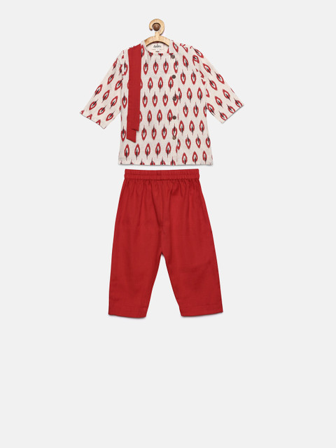 

Tutus By Tutu Boys White & Red Ikat Print Kurta with Pyjamas