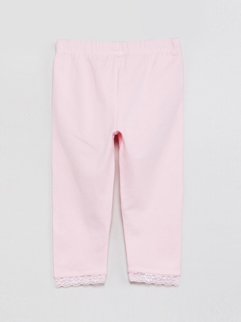 

max Girls Pink Solid Lace Trimmed Leggings