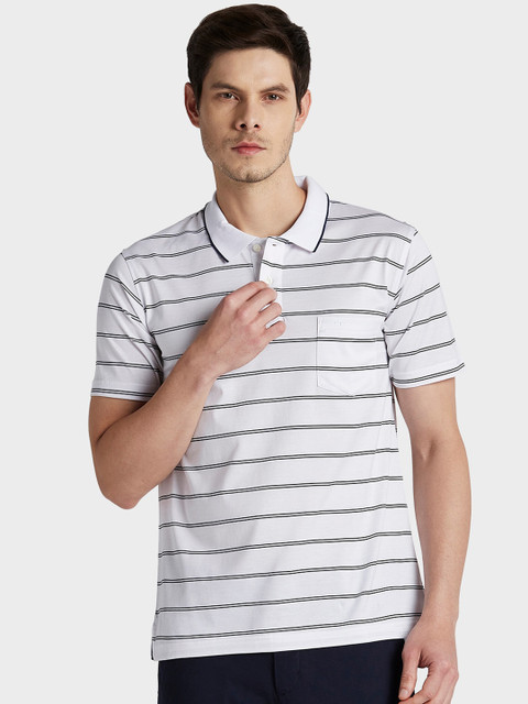 

ColorPlus Men White Striped Polo Collar T-shirt