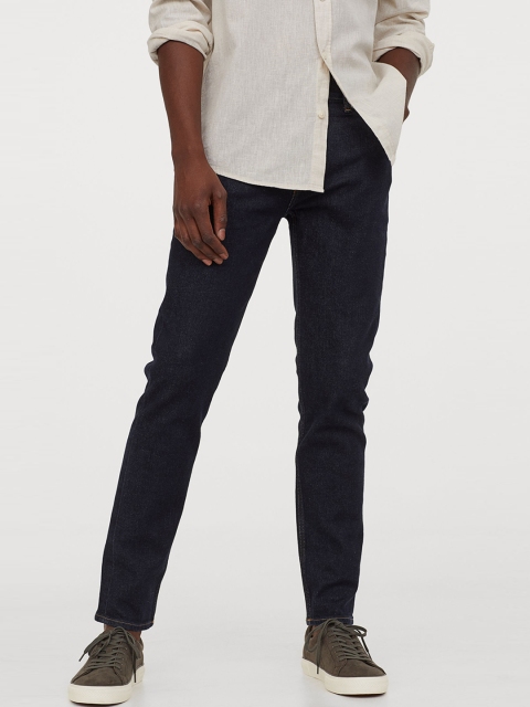 

H&M Men Navy Blue Solid Slim Jeans
