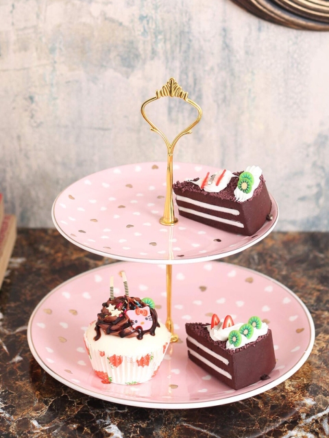 

A Vintage Affair Pink & Gold-Toned Heart Printed Two Tier Cake Stand