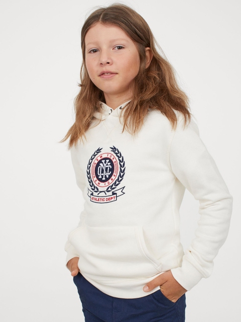 H&M Boys White Printed Hoodie
