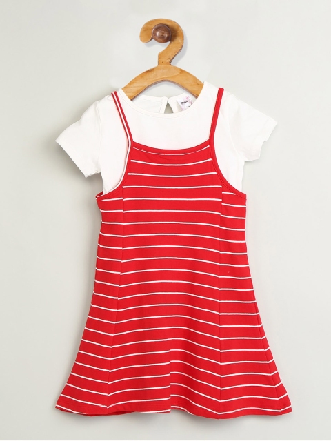 

max Girls Red Striped Pinafore Dress