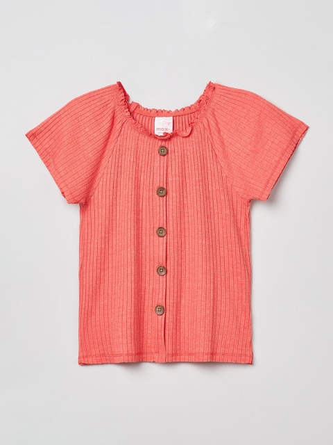 

max Girls Coral Orange Self Design Shirt Style Top