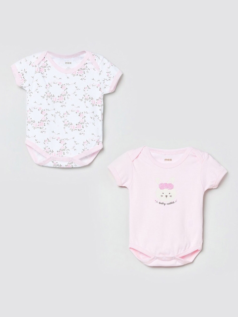 

max Girls Pack of 2 White & Pink Printed Bodysuits