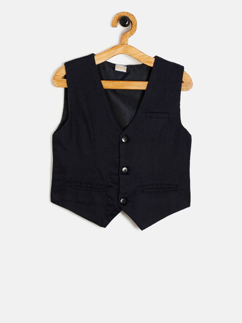 

Aomi Boys Navy Blue Solid Woven Waistcoat