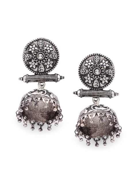 

Globus Women Silver-Toned Dome Shaped Oxidised Jhumkas