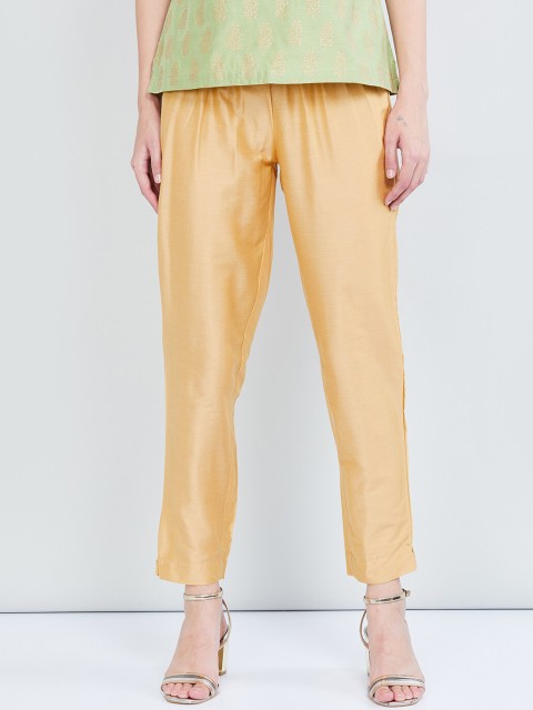 

max Women Gold-Toned Regular Fit Solid Regular Trousers