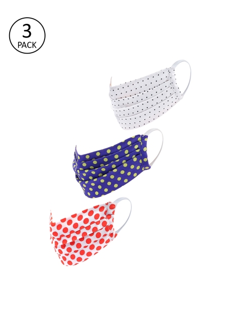 

LEGAL BRIBE Women Pack Of 3 Printed 3-Ply Reusable Cloth Masks, Blue