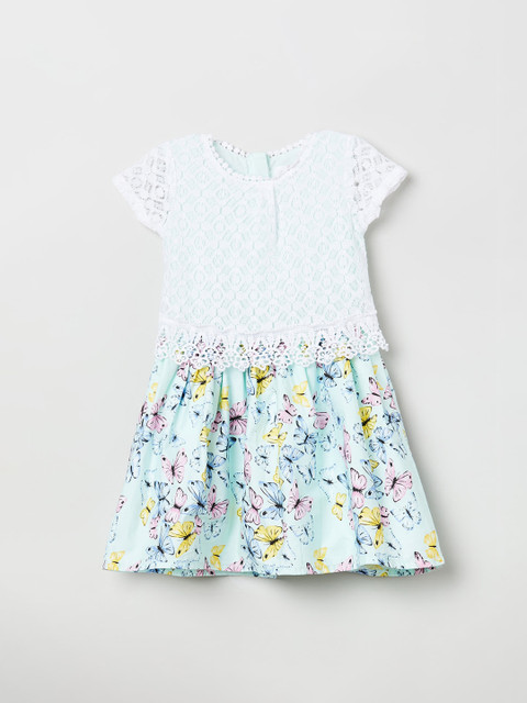 

max Girls Green Self Design Fit and Flare Dress